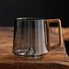 450ML Vintage Glass Cup with Wood Handle Heat-Resistant Mountain Bottom Clear Coffee Mug Large Capacity Tea Milk Water Drinking Cup