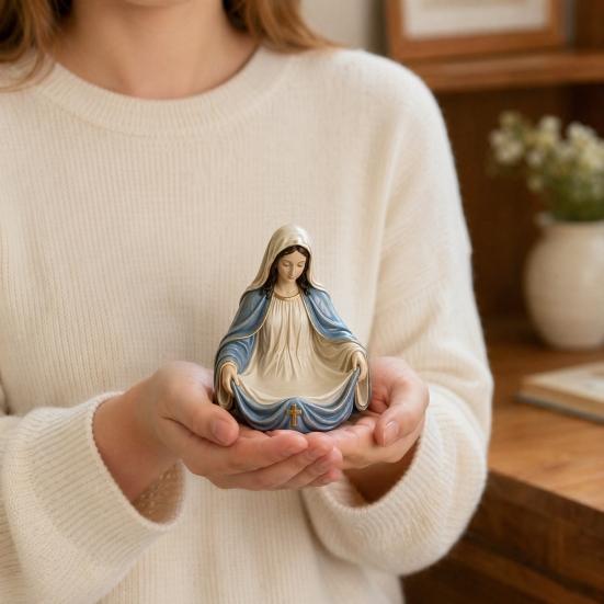 Yangyizhi Jewelry Storage Box, with Jesus or Virgin Design Religious Tray, Compact Multi-Use Faith Atmosphere Holder, for Prayer Beads Crystal