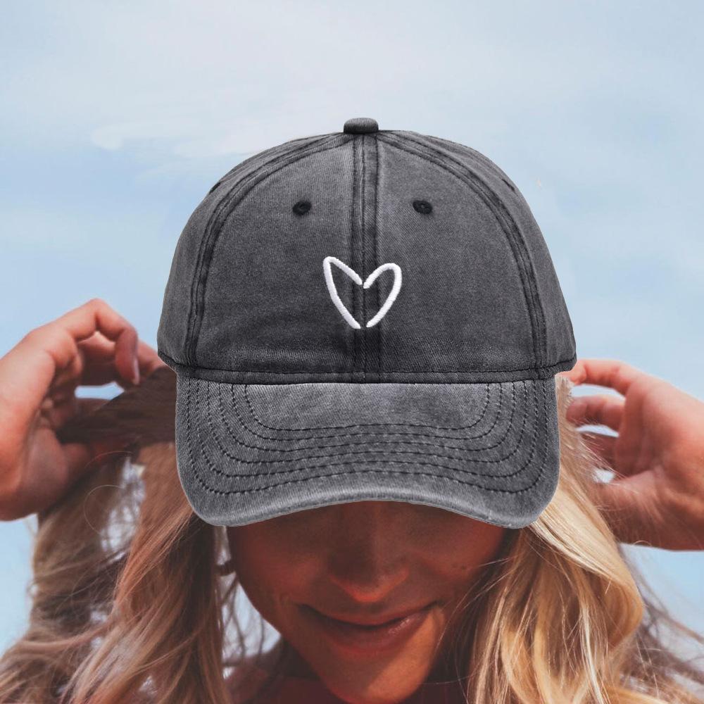 Unisex Vintage Washed Baseball Cap Love Embroidered Sunscreen Dad Hat for Men & Women Outdoor Travel Summer Sunshade Cap