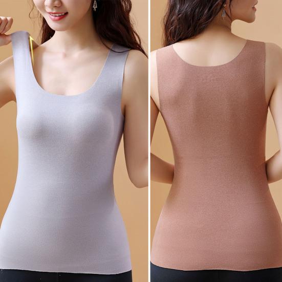 Autumn Winter DE Velvet Thermal Vest U-neck Sleeveless Tank Top Solid Color Seamless Warm Underwear Bottoming Tops