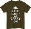 Keep Carp and Carry On T Shirt  Funny Fishing Pun Classic Retro Meme Tee Gift