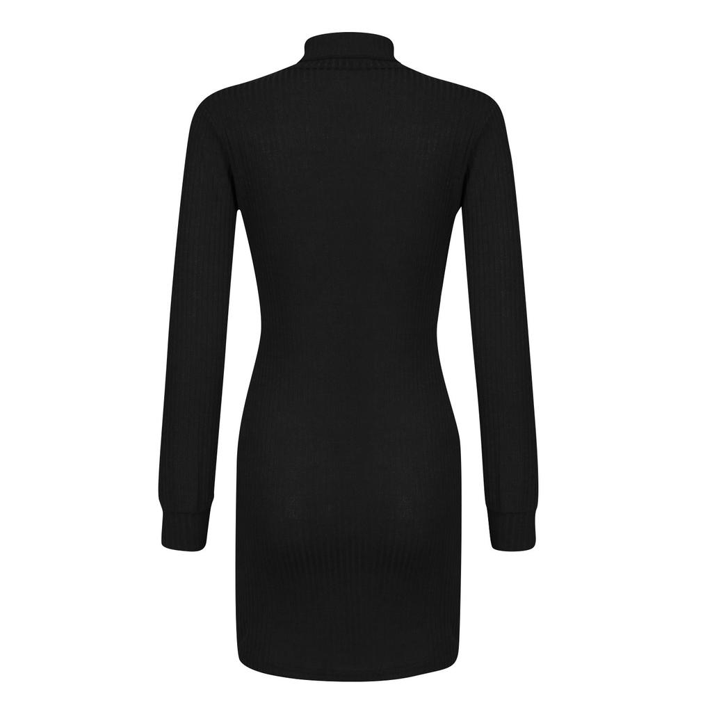 Women's Fashion Casual Knitted Long Sleeve Soild Turtleneck Sexy Slim Sweater Dress
