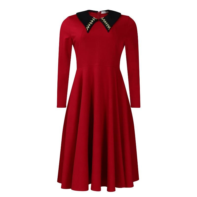 Ebay Fashion Solid Color Women's Long Sleeve Lapel Elegant and Skinny Dress