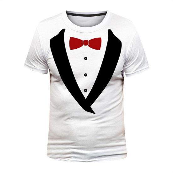 Men T-shirt Fake Two-Piece Suit Pattern Pullover Tops Round Neck Design Short Sleeve Tee Shirt Breathable Daily Wear