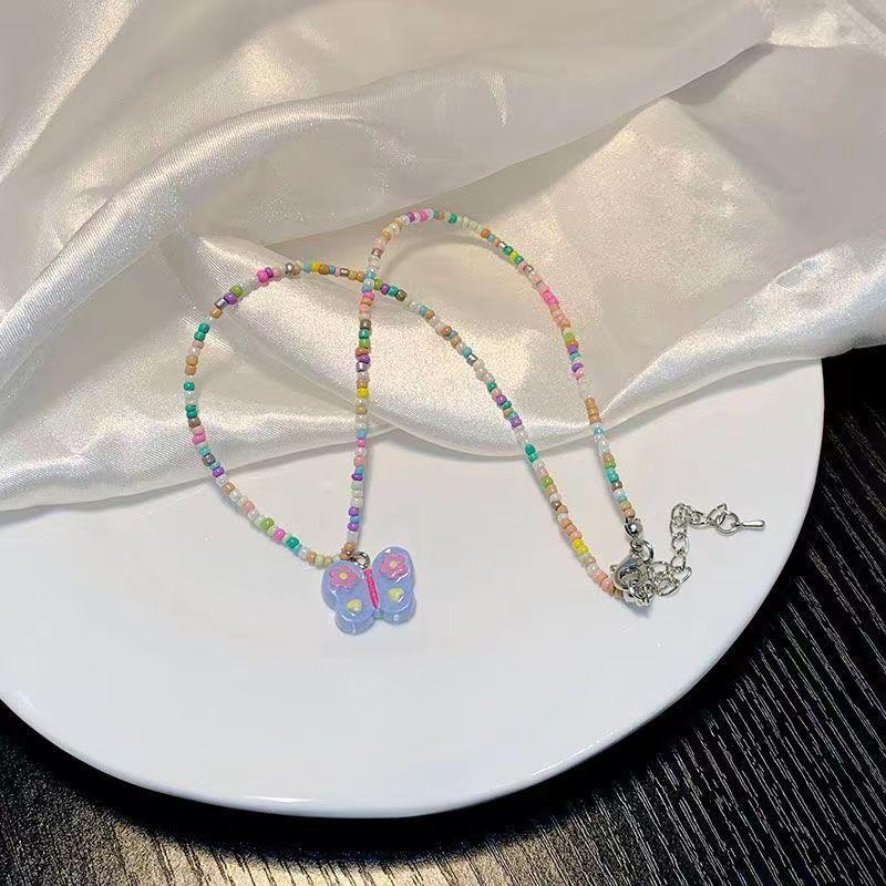 New Butterfly Necklace Spice Girl Painted Colored Handmade Beaded Collarbone Chain Showa Style Harajuku Cute Accessories