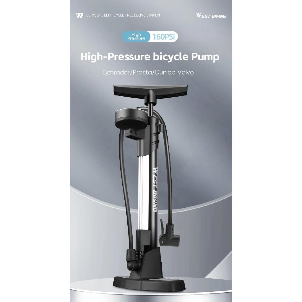 WEST BIKING 160PSI Bicycle Floor Pump With Gauge Quick Inflator Schrader&Presta&Dunlop Valve MTB Road Bike Pump Bike Accessories