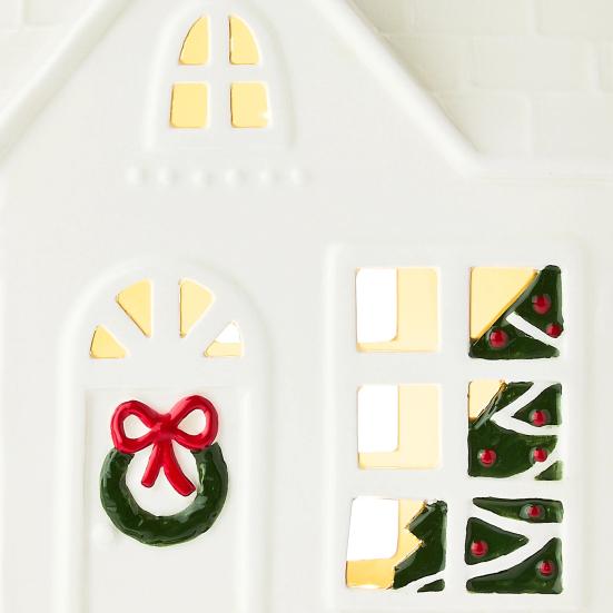 Julby Hus Figurin LED Belyst Vitt Litet Hus Bordsdekoration Vinter Rustik Bondgård Juldekor för Spiselbord Bordsyta Rum