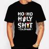 Ho Ho Holy Shit I'm Drunk Beer Print Men T-shirts Cotton Tshirt Christmas Santa Hat Graphic Tshirt Oversized Men Women Tee Shirt