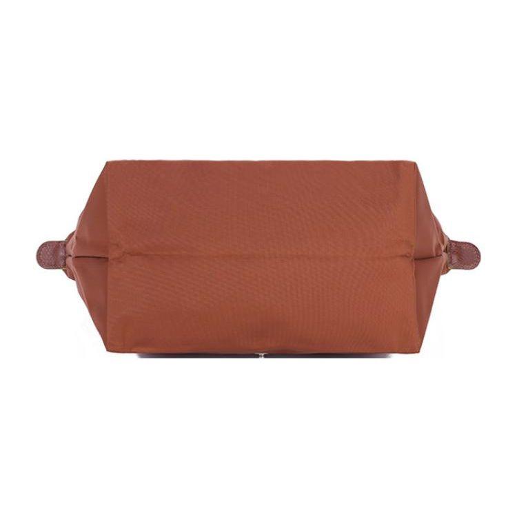Longchamp Le Pliage Green 23 Foldable Snap Button Zipper Closure Recycled Canvas With Leather Trim Tote Bag Small Women Tote Bags Brandy 1621919504