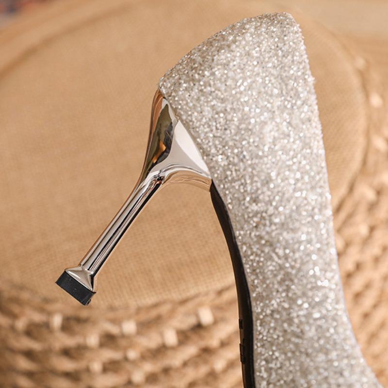 New Style Pointed Stiletto High Heels Plus Size and Width Single Shoes Crystal Wedding Shoes