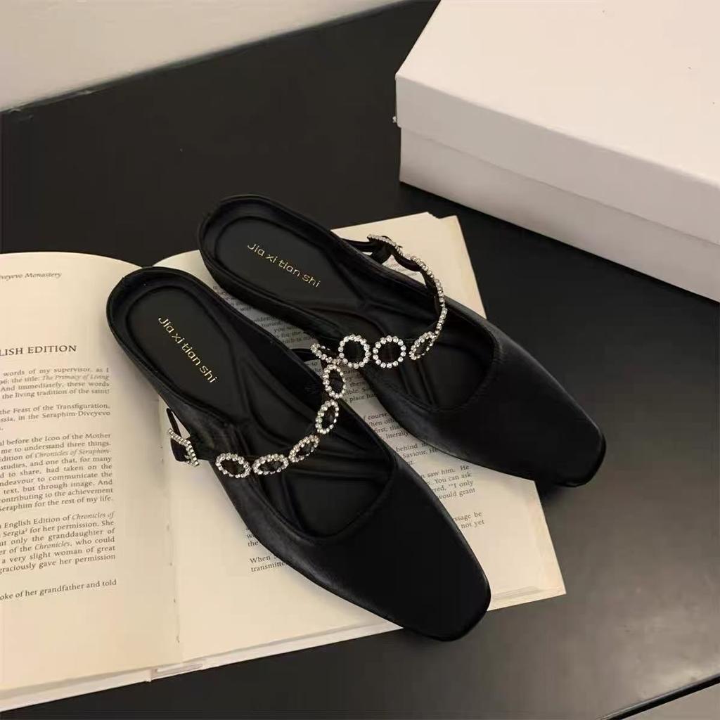 In summer, increase the height of the new half slippers 2025 Muller shoes French lazy shoes bag head single shoes slippers women's summer wear