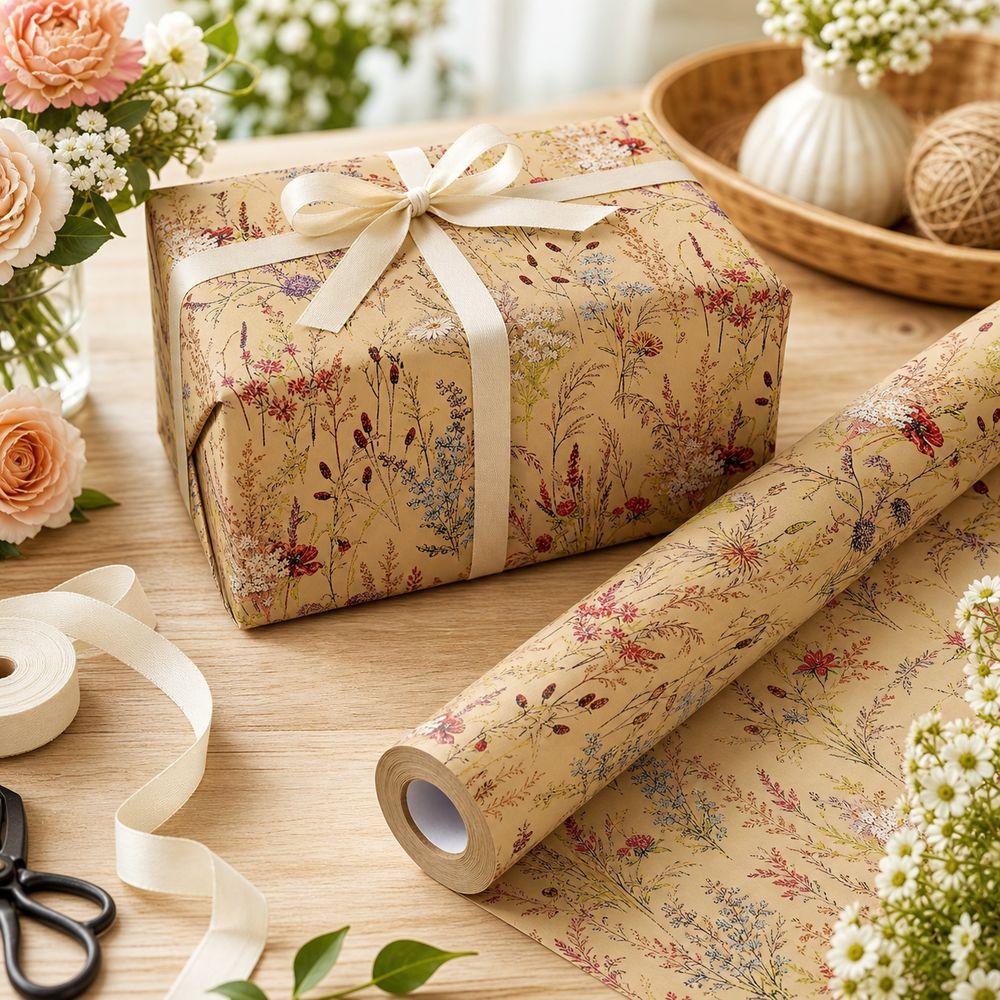 Vintage Wildflower Wrapping Paper 5m/Roll Botanical Wrapping Paper Party Gift Packaging