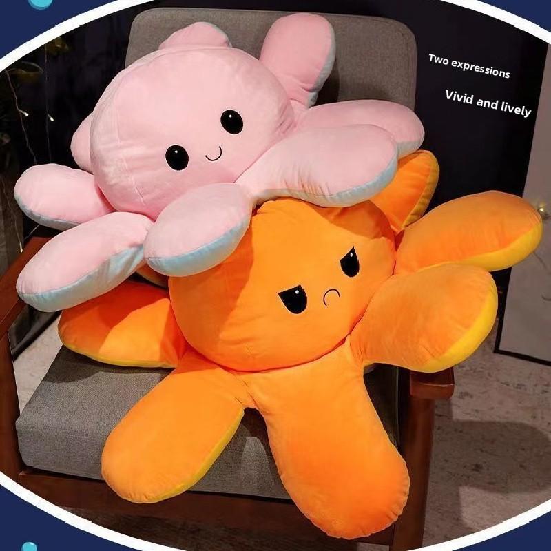 Plush Octopus Pillow With Reversible Face For Living Room Decor And Kids Comfort