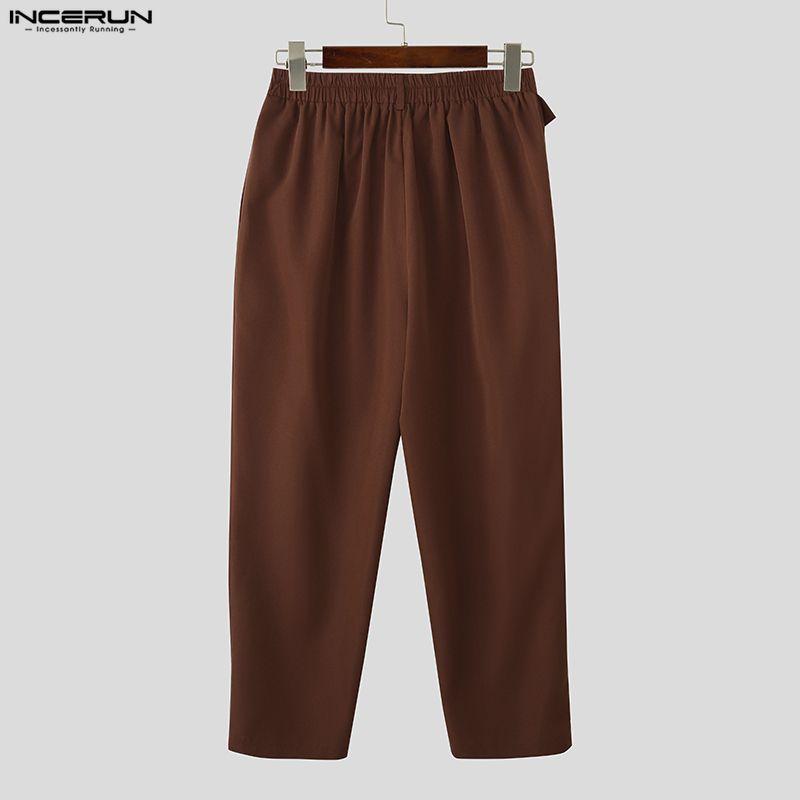 INCERUN Herren Hose mit elastischem Bund hinten, lässig, lang, vorne mit Lagen, Haremshose