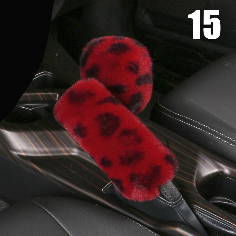 Luxe Leopard Winter Auto Stuurwielhoes Imitatiebont Konijnenhaar Zacht Pluche Versnellingspook Handremhoes Auto Interieur