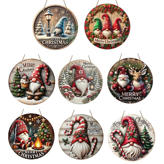 Round Christmas Wooden Wreath Sign Festive Wall Hanging Decor for Indoor Door And Holiday Home