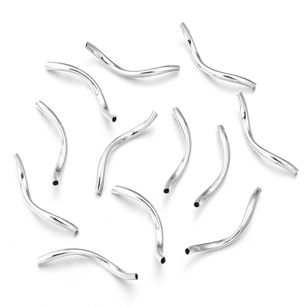50Pcs/lot Metal Brass Curved Tube 2x25mm Glossy Spacer Beads for Jewelry Making Connector DIY Bracelet Necklace Accessories
