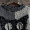 Layering Sweatshirt Halloween Spooky Face Sweater for Women Patchwork Print Knit Spring Autumn Winter Top Long Sleeve Crewneck Stitched Fall Outfit