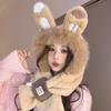 Scarf Cap Women Rabbit Ears Plush Scarf Warm Two-piece Cap Winter Outdoor Ear Protection Windproof Thickened Caps Hot