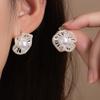 Imitation Silver Needle Leaf Curling Edge Flower Pearl Stud Earrings High-End Niche Design Earrings Light Luxury Elegant Temperament Earrings