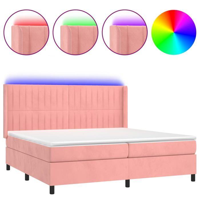 Exclusive House - Slatted Bed Base Mattress and LED Pink 200x200 Cm Velvet