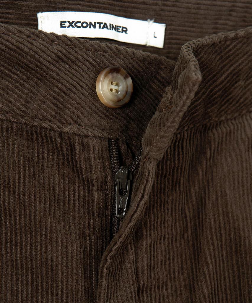 EXCONTAINER One-Pleat Wide Corduroy Pants (Brown)