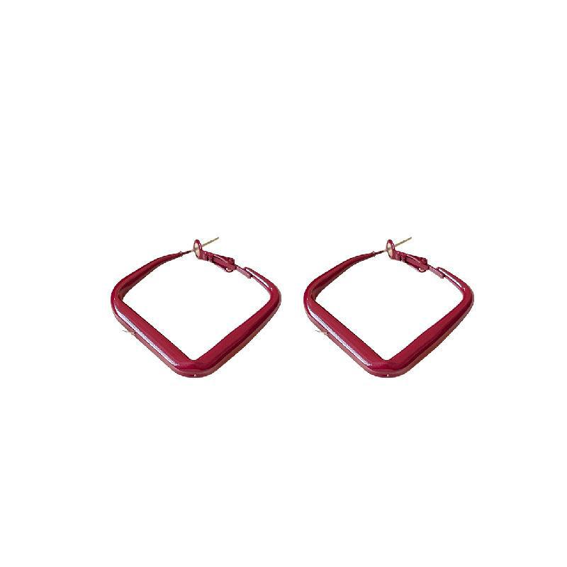 Ankola Retro Red Geometric Square Earrings - European & American High-End Fashion, Hong Kong Style