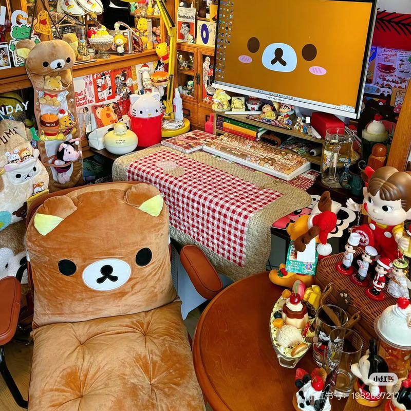 Rilakkuma Cartoon All In One Plush Chair Cushion Backrest Pillow Soft Cozy Seat Pad For Dormitory Office Chair Sofa Bedroom Gift