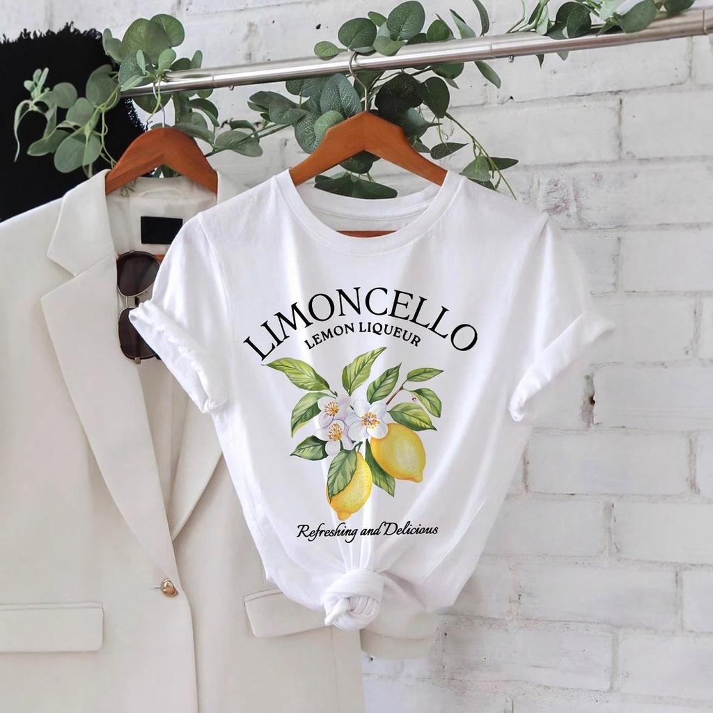 Mango Lemon Fruit Print Loose Short-length Sleeve T-shirt for For Women