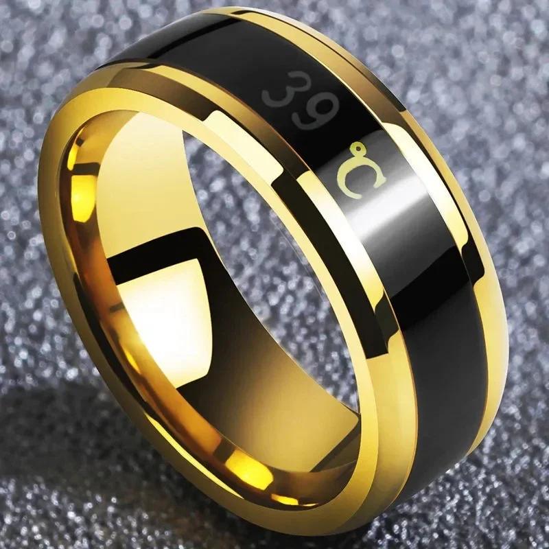 Smart Sensor Body Temperature Ring Stainless Steel Classic Wedding Couple Waterproof Temperature Ring Jewelry Gift Free Shipping
