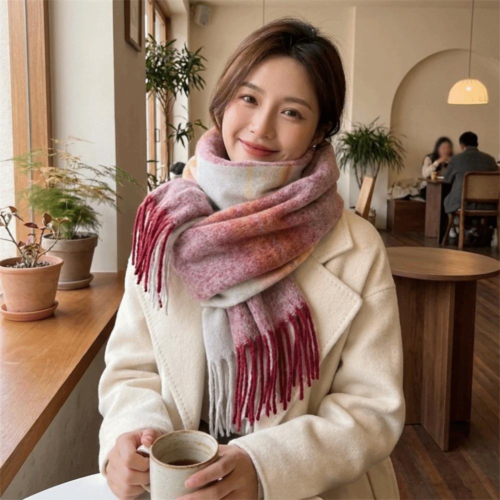 Classic Tassels Warm Stripe Shawl Thickened Blanket Scarf Cozy Wrap Scarf Autumn Winter