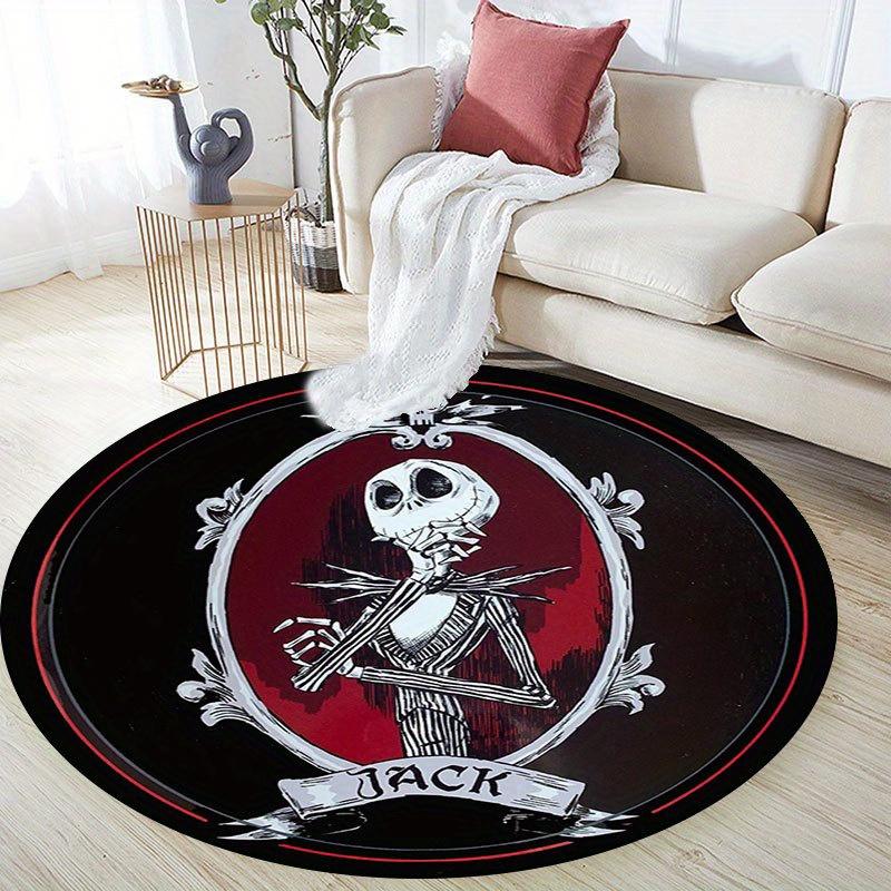 1pc Jack Skellington Pattern Round Area Rug , Bedroom Living Room Floor Mat , Playroom Bedroom Living Room Indoor Decor Rug , Aesthetic Room