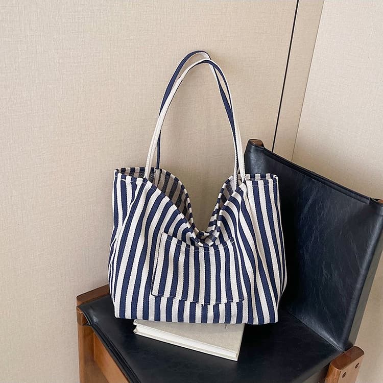Gestreifte große Leinwand-Tragetasche Damen-Schultertasche