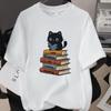 Trendy Cross-Border Cat Print T-shirt, 260g Pure Cotton, Short Sleeve, Simple 1002-45