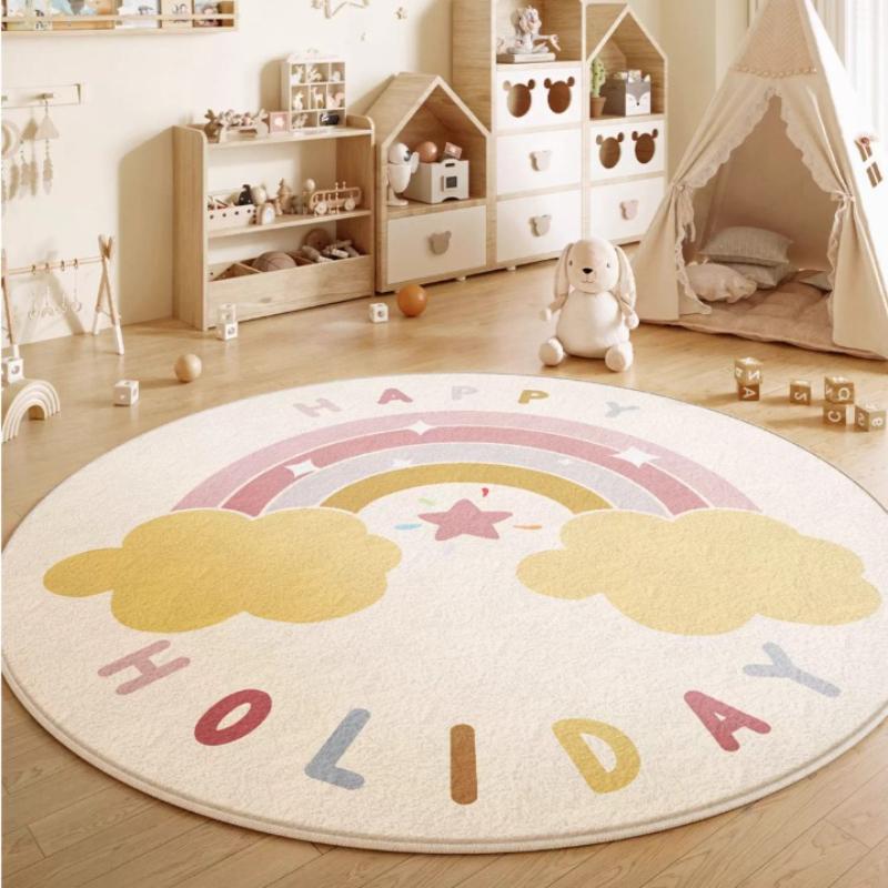 Décoration de Chambre Style Dessin Animé Tapis Rond Motif Animal Tapis pour Salon Épais Peluche Tapis de Sol pour Enfants Moelleux Doux Tapis