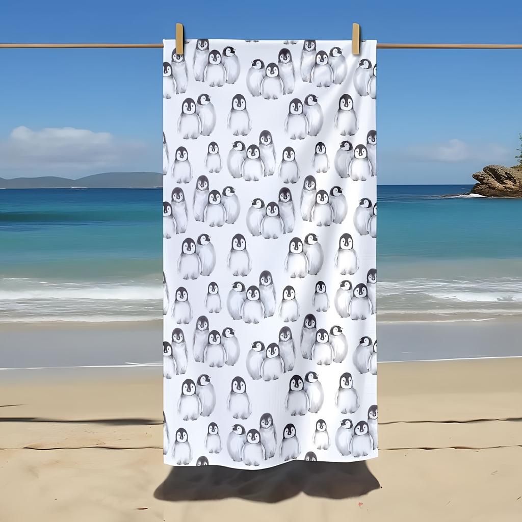 Superzachte strandlaken, absorberend en zandbestendig, lichtgewicht en sneldrogend, tropisch oceaan kawaii design met pinguïn