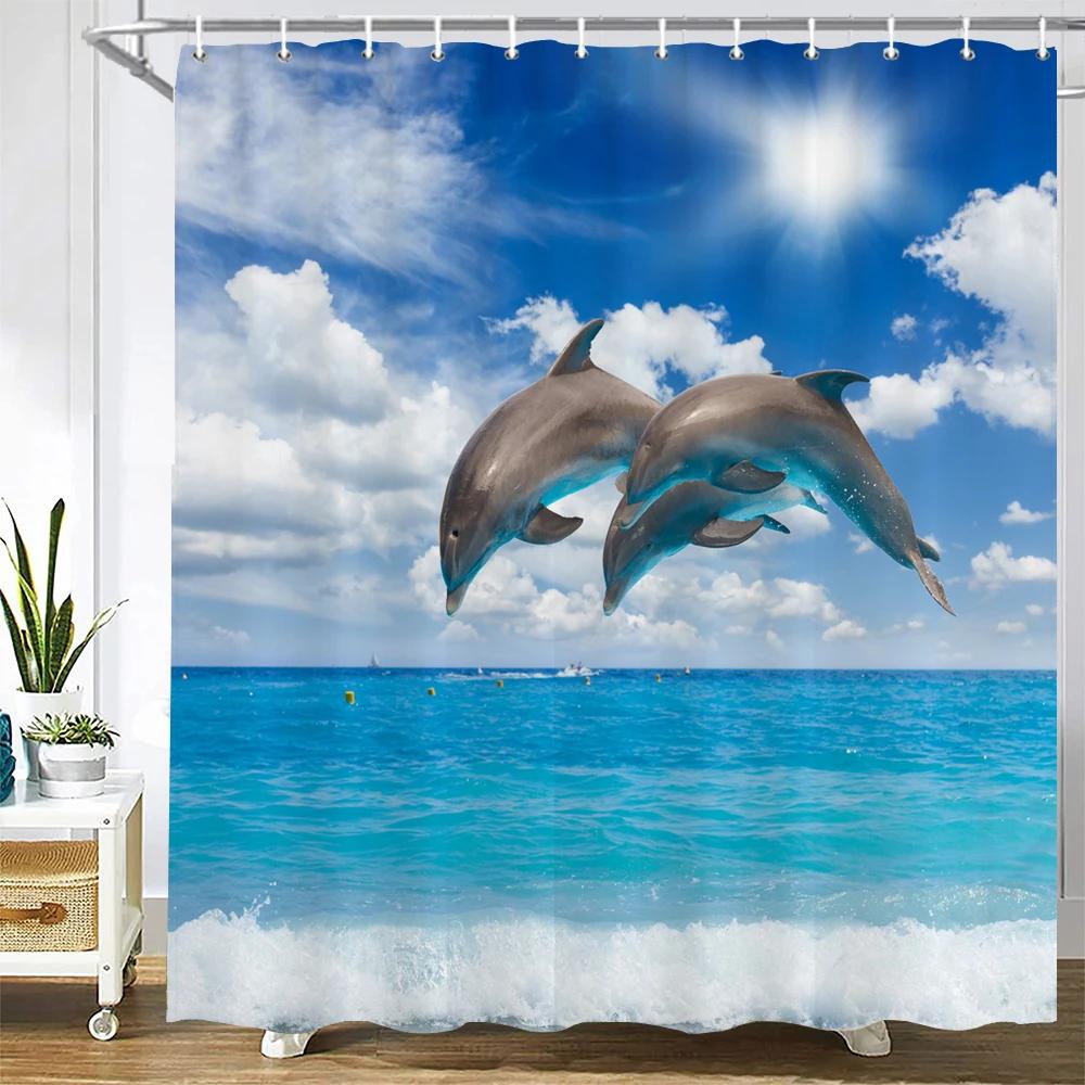 1 Pcs Shower Curtain Various Seaside Sunny Beach Scenery Bathroom Curtain Polyester Fabric Waterproof Home Decoration Curtain
