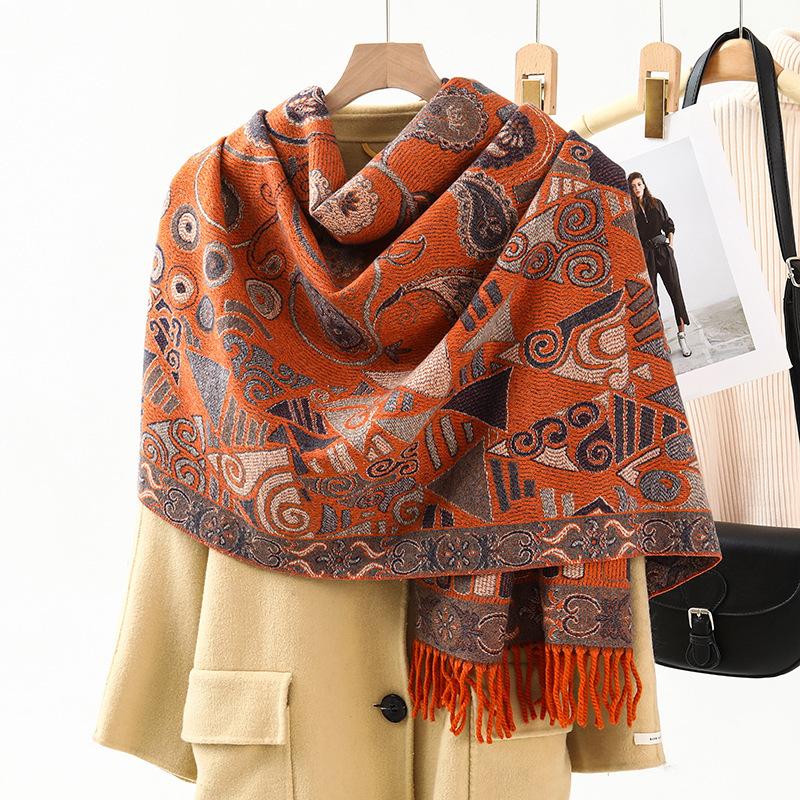 Imitationskaschmir Schal Stola Hochwertig und Vielseitig Neuer Jacquard Schal für Damen Winter Quaste Ethno-Stil Stola