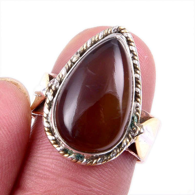 Natural Botswana Agate Gemstone 925 Solid Silver TwoTone Gift Ring S.7US J1L80