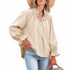 Frühling und Herbst Neu Damen Elegant und Süß Locker Lässig Laternenärmel V-Ausschnitt Rüschenhemd