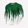 Men's Long-Sleeve T-Shirt, Crew Neck Casual Top with Geometric Red, Black, White Star Prints, Trendy Street Style