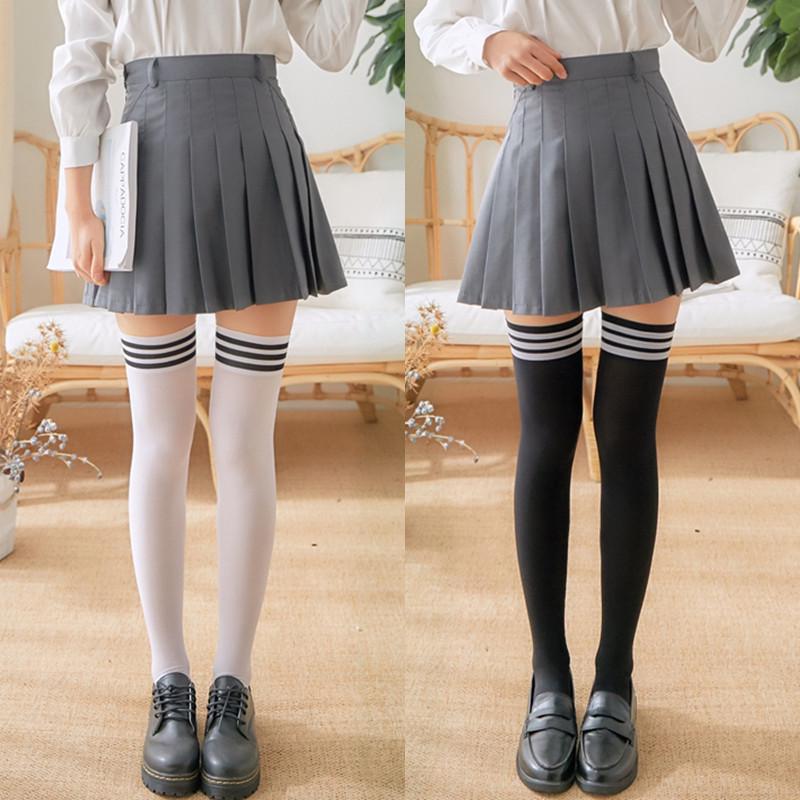 Japanischer Stil Drei-Streifen Rutschfeste Über-das-Knie Hohe Socken für Damen, Frühjahrs- bis Herbstkollektion