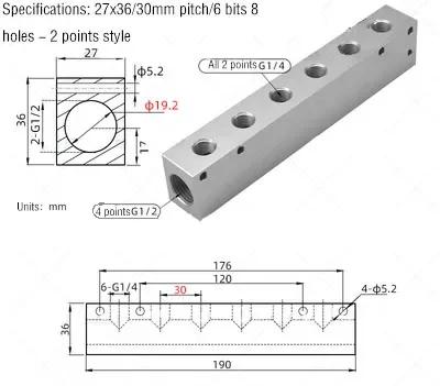 Air Manifold Distributor 1/2" 1/4" Pneumatic Quick Plug In Connector Hose Aluminum Block Splitter 2 3 4 5 6 7 8 9 10 Way