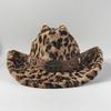 Leopardenmuster Kaninchenfell Cowboyhut 7,5 cm Westlicher Cowboy Fedora Damen und Herren Panama Mode Reise Partyhut Warmer Cowboyhut