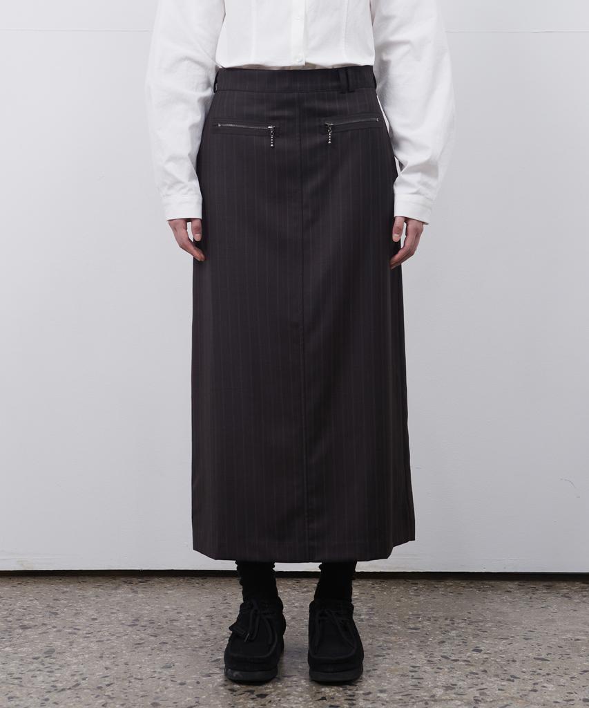 Ohesio Stripe Slit Long Skirt, Brown