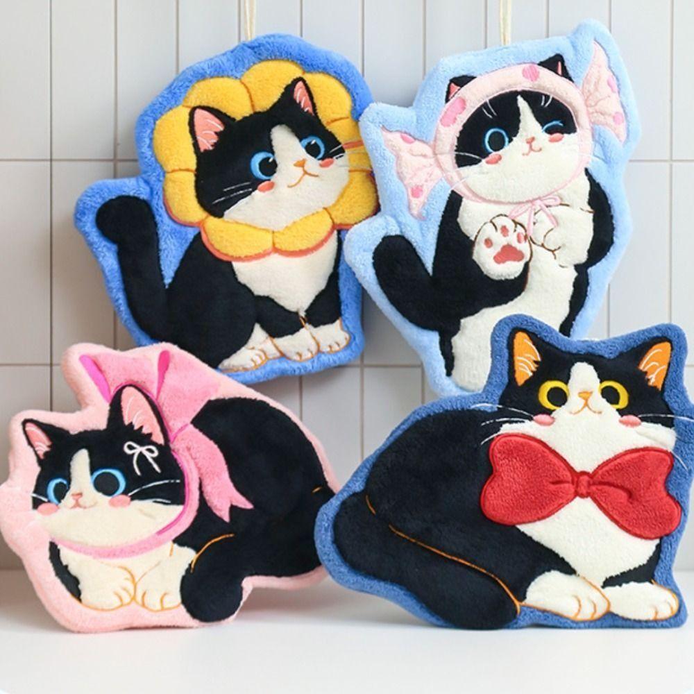 Cute Cat Toilet Handkerchief Coral Fleece Washcloth High Quality Hand Towel  Kitchen