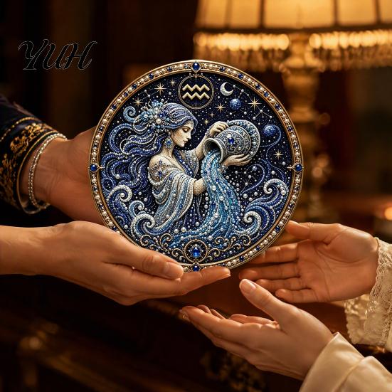 Entspannendes Bastelset zur Stressbewältigung Sternzeichen Kunstset mit Kunstperlen, 12 Sternzeichen DIY Malerei Personalisierte Geschenksets, Runde 3D Sternbild Wand für Erwachsene,
