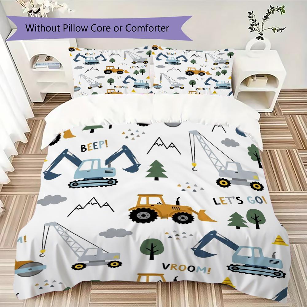 Cute Vehicle Pattern Bedding uilt Set uilt Cover Pillowcase Home Decoration Birthday Gift (1 * duvet cover + 2 * pillowcase without core)45