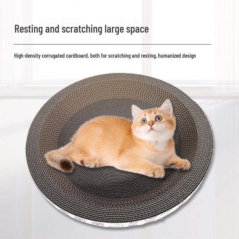Large Oval Cat Scratching Bed: Durable, Shed-Free Corrugated Cardboard for Claw Maintenance and Comfort.