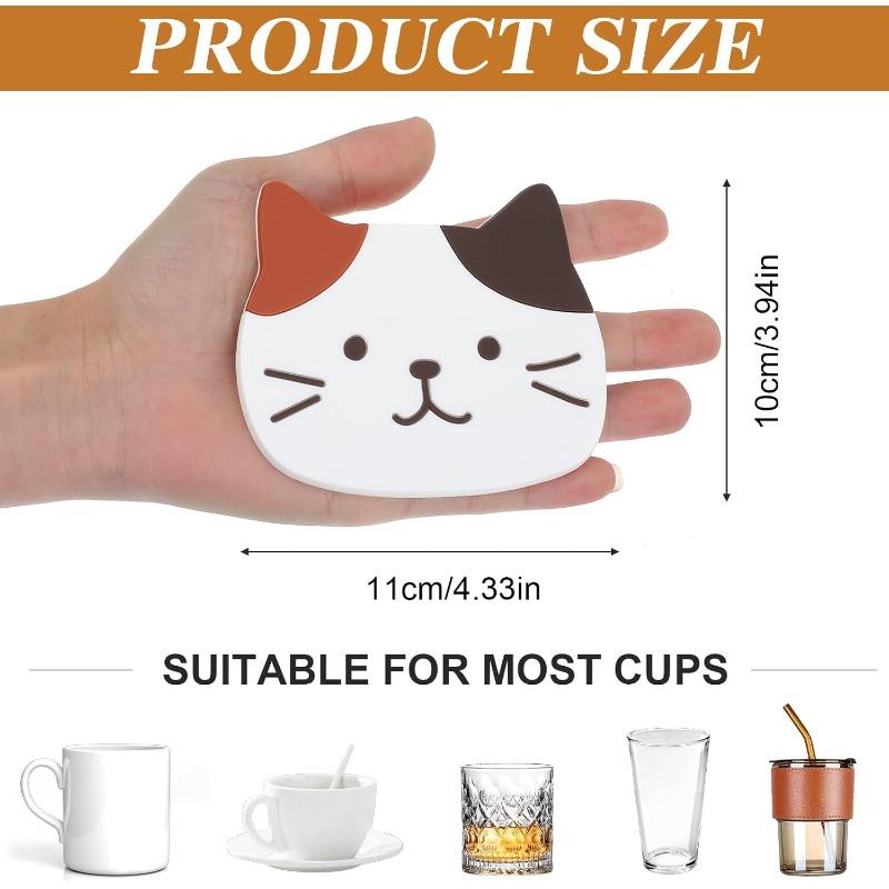 1pc Cat Coasters, Silicone Cute Coasters Easy To Clean, Fun Coaster Non Slip Hot Pads for Drinks, Coffee Table Dinning Room Decorations for Cat Lovers